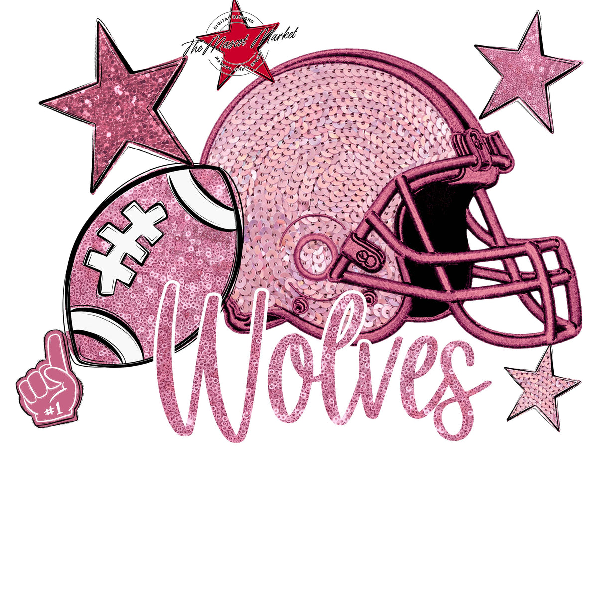Wolves Football Embroidered Sequins Design-Pink Out