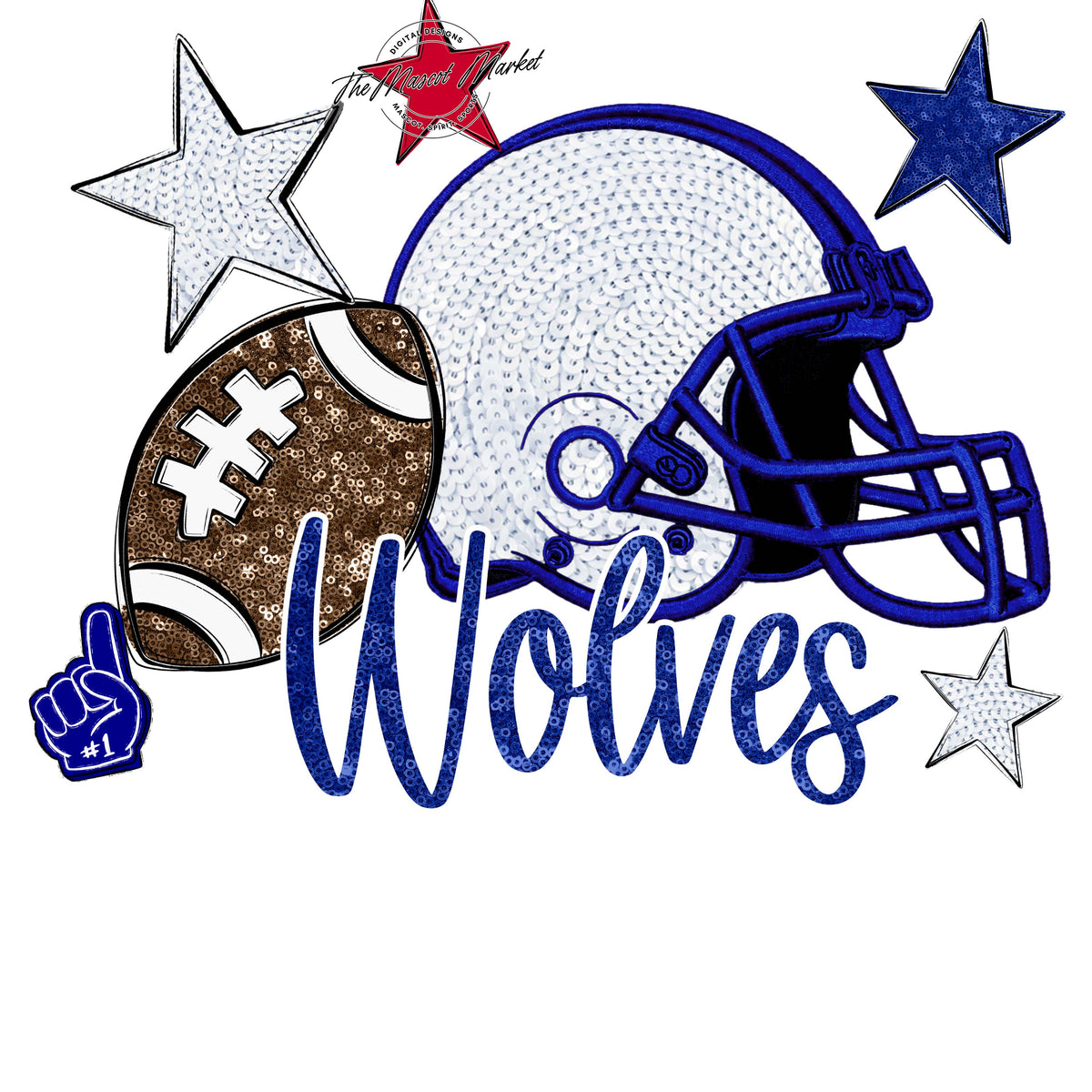 Wolves Football Embroidered Sequins Design-Blue