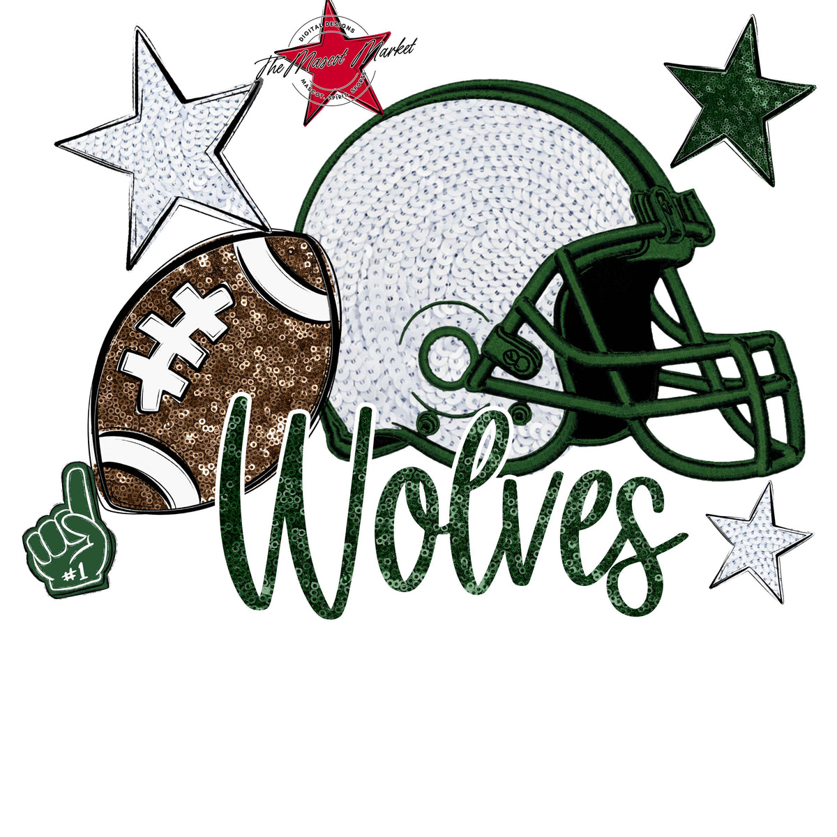 Wolves Football Embroidered Sequins Design-Green