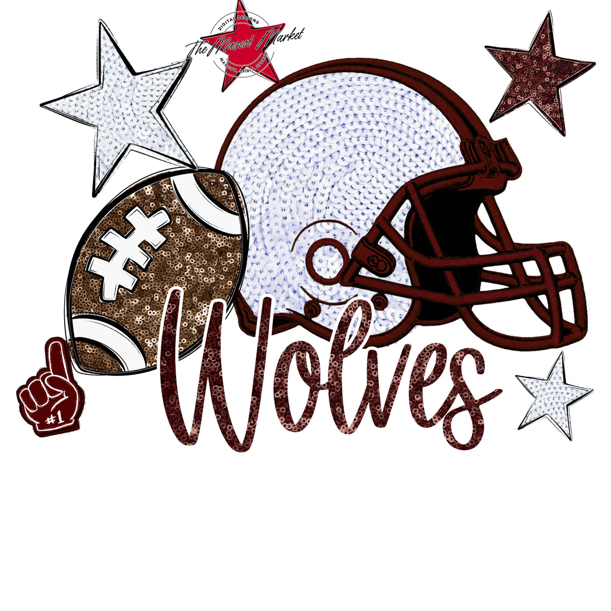 Wolves Football Embroidered Sequins Design-Maroon