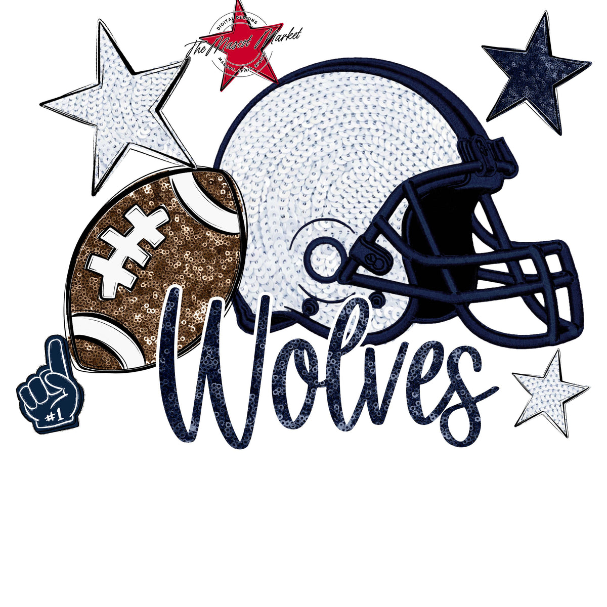 Wolves Football Embroidered Sequins Design-Navy