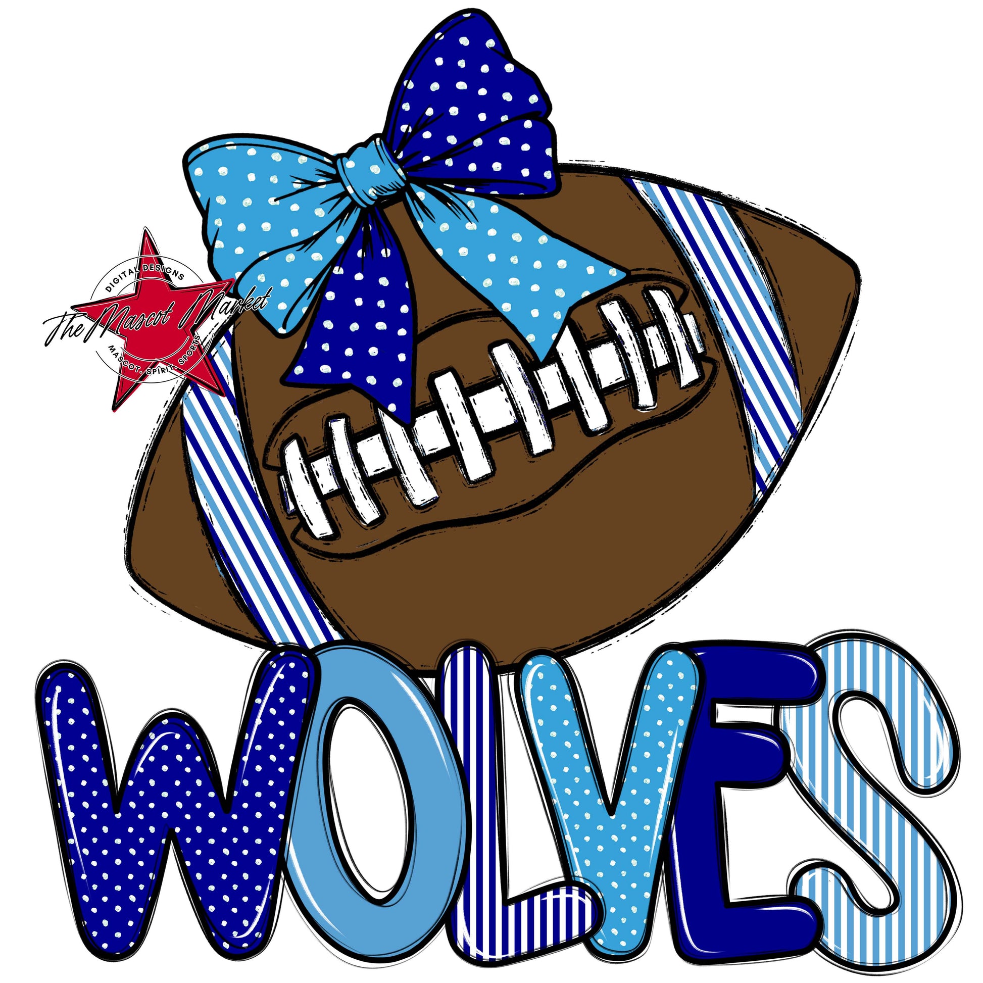 Wolves Football Spirit Design-Blue & Carolina Blue