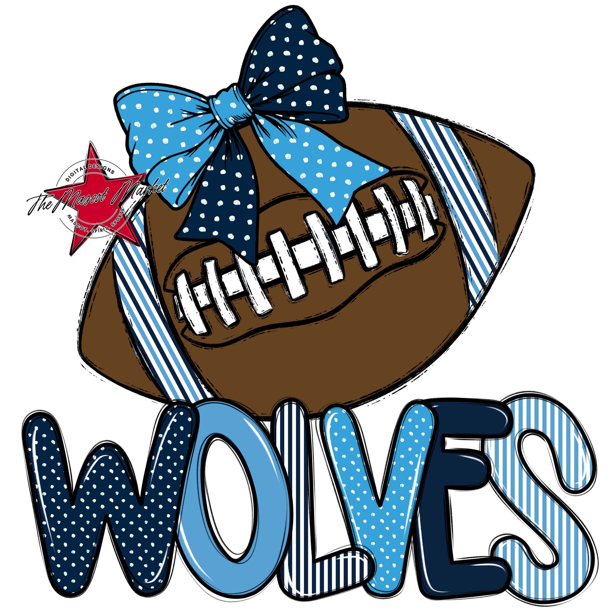 Wolves Football Spirit Design-Navy & Carolina Blue