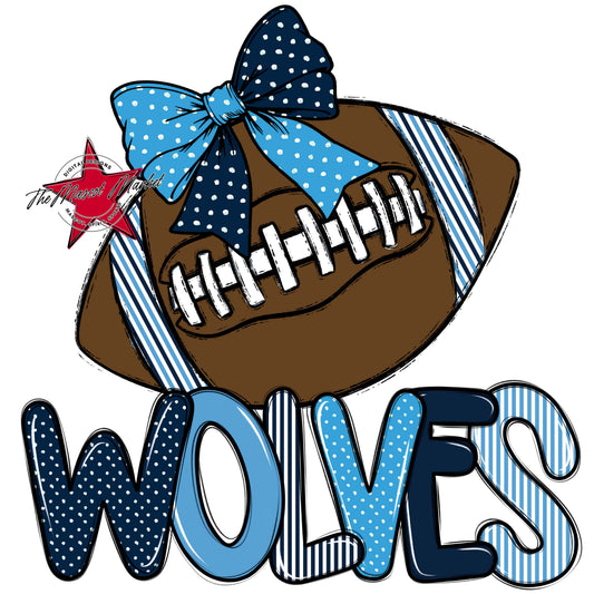 Wolves Football Spirit Design-Navy & Carolina Blue