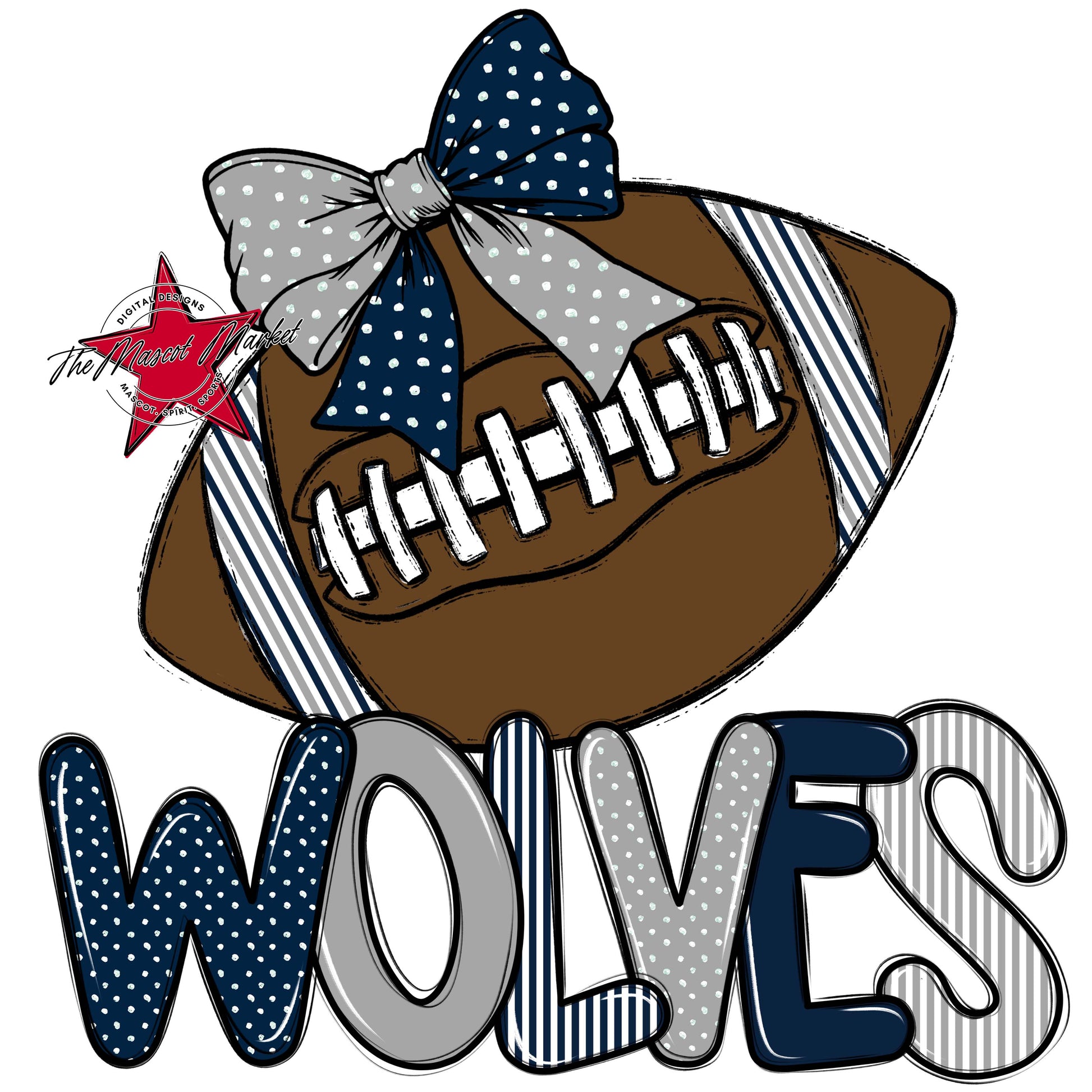 Wolves Football Spirit Design-Navy & Grey
