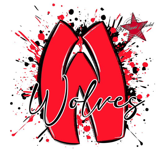Wolves Mascot Splatter-Bright Red