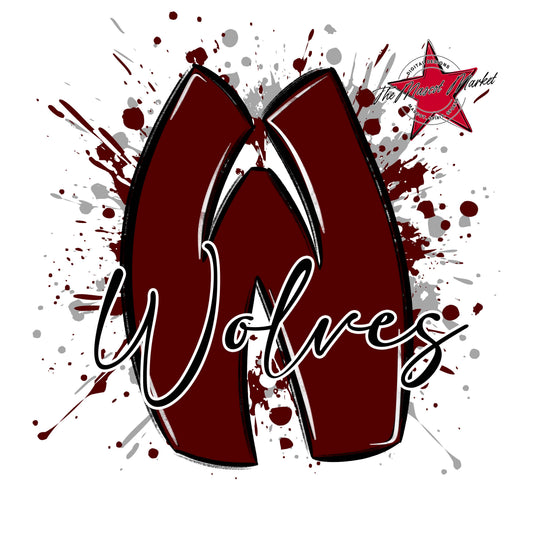 Wolves Mascot Splatter-Maroon & Grey