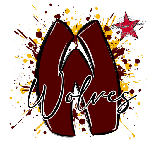 Wolves Mascot Splatter-Maroon & Yellow