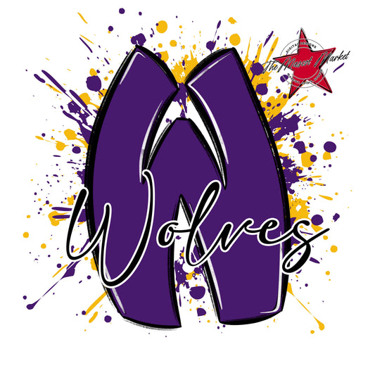 Wolves Mascot Splatter-Purple & Yellow