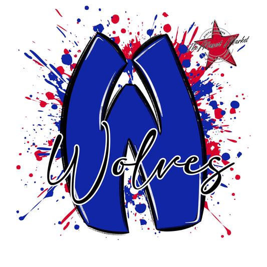 Wolves Mascot Splatter-Royal Blue & Red
