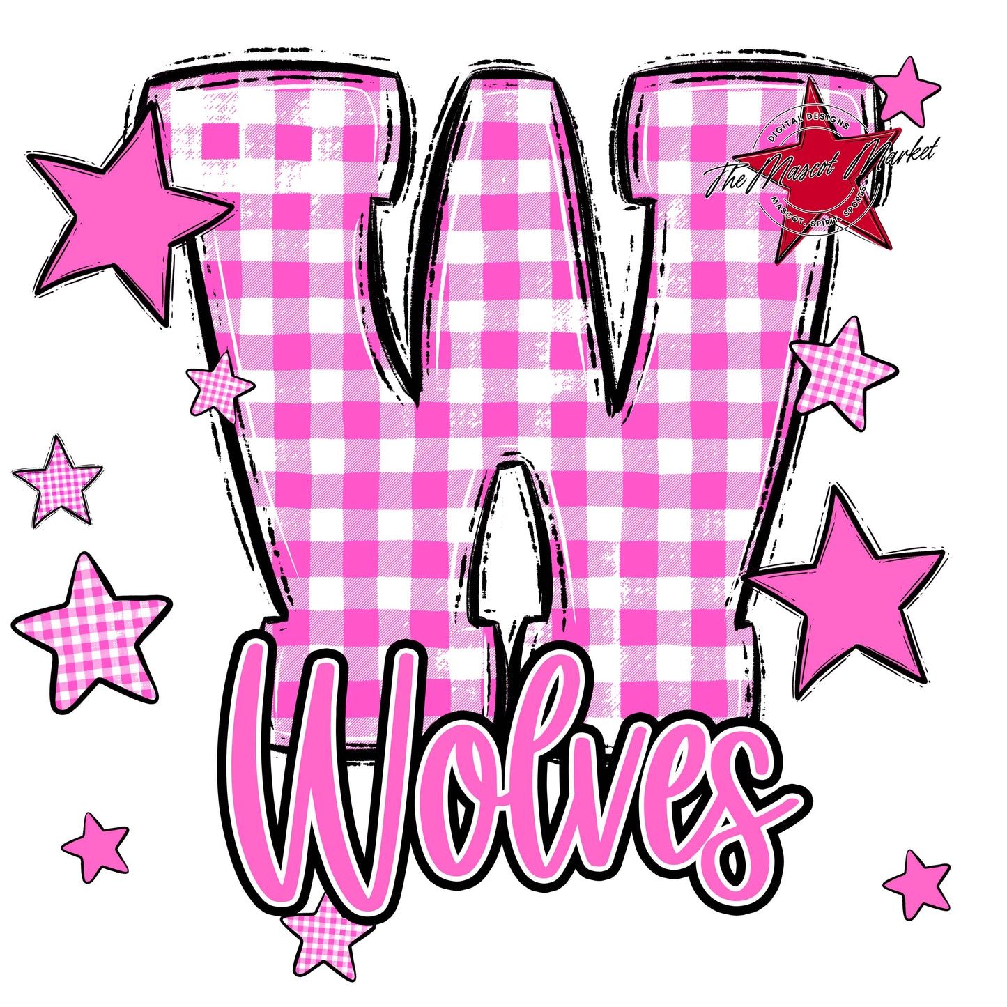 Wolves Plaid Star Design-Baby Pink