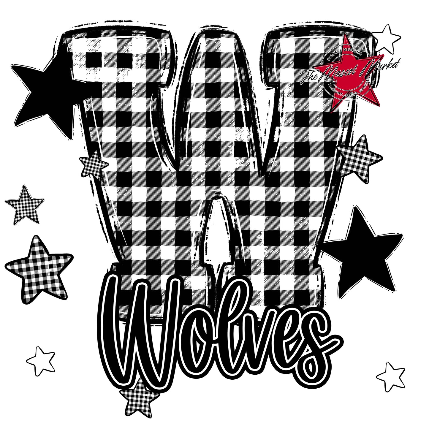 Wolves Plaid Star Design-Black