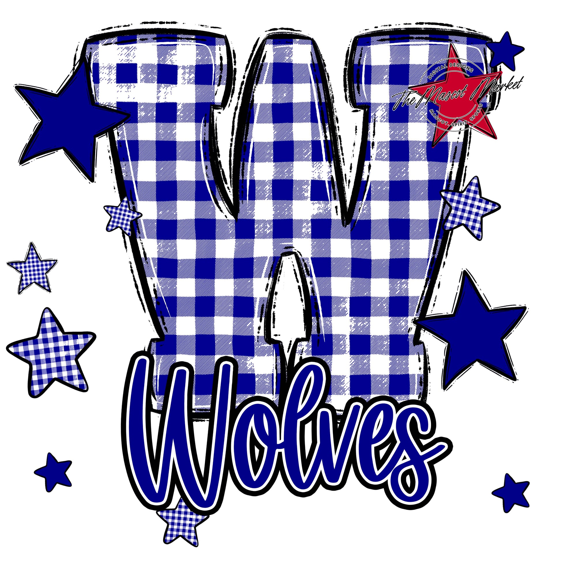 Wolves Plaid Star Design-Blue