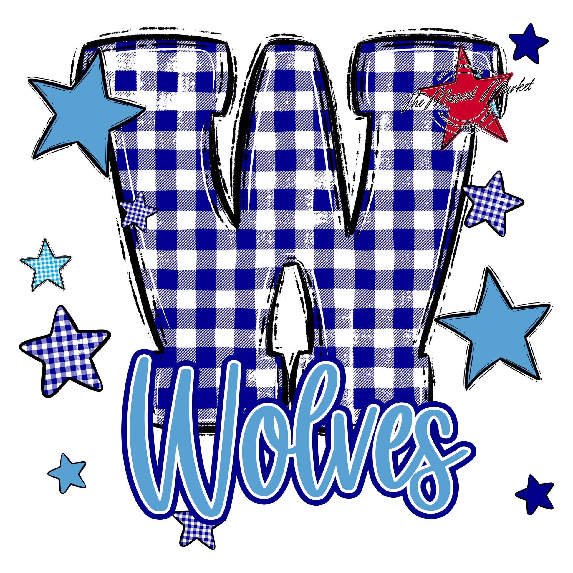 Wolves Plaid Star Design-Blue & Carolina Blue