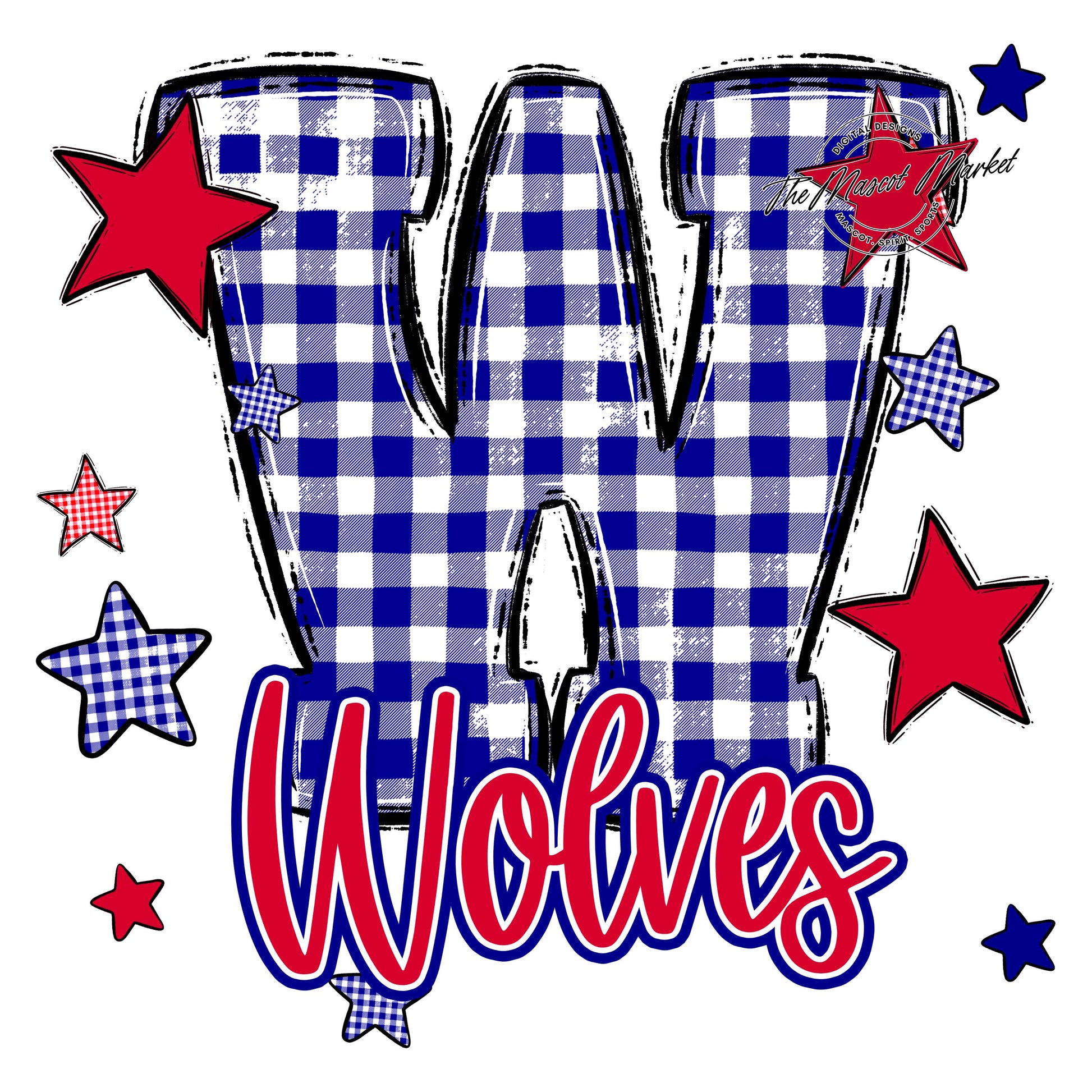 Wolves Plaid Star Design-Blue & Red
