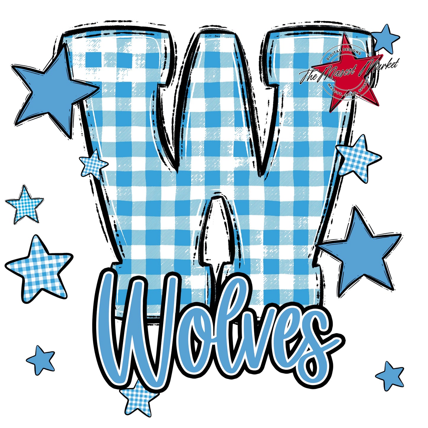 Wolves Plaid Star Design-Carolina Blue