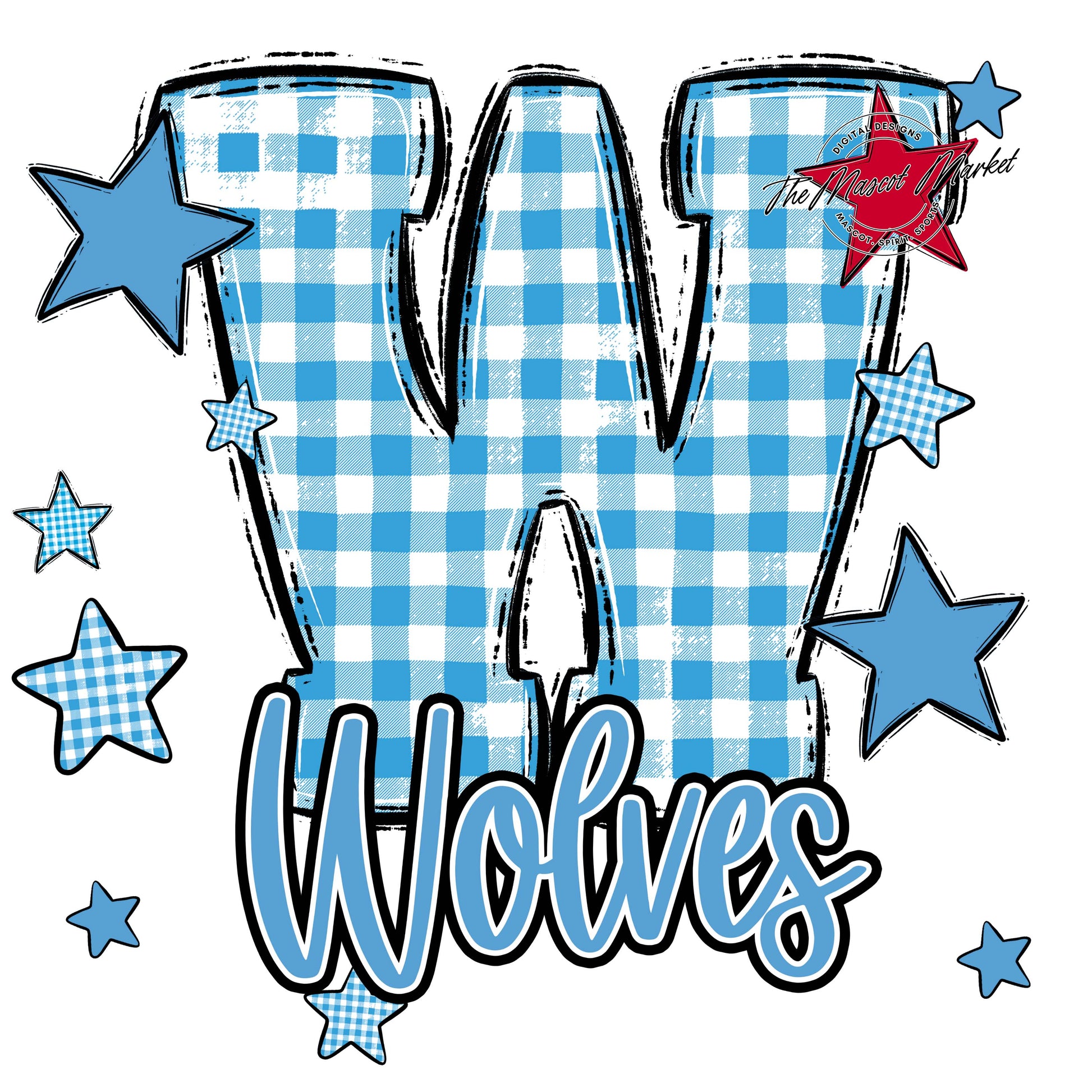 Wolves Plaid Star Design-Carolina Blue