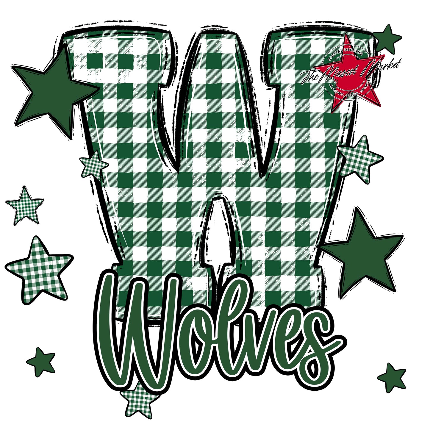 Wolves Plaid Star Design-Green