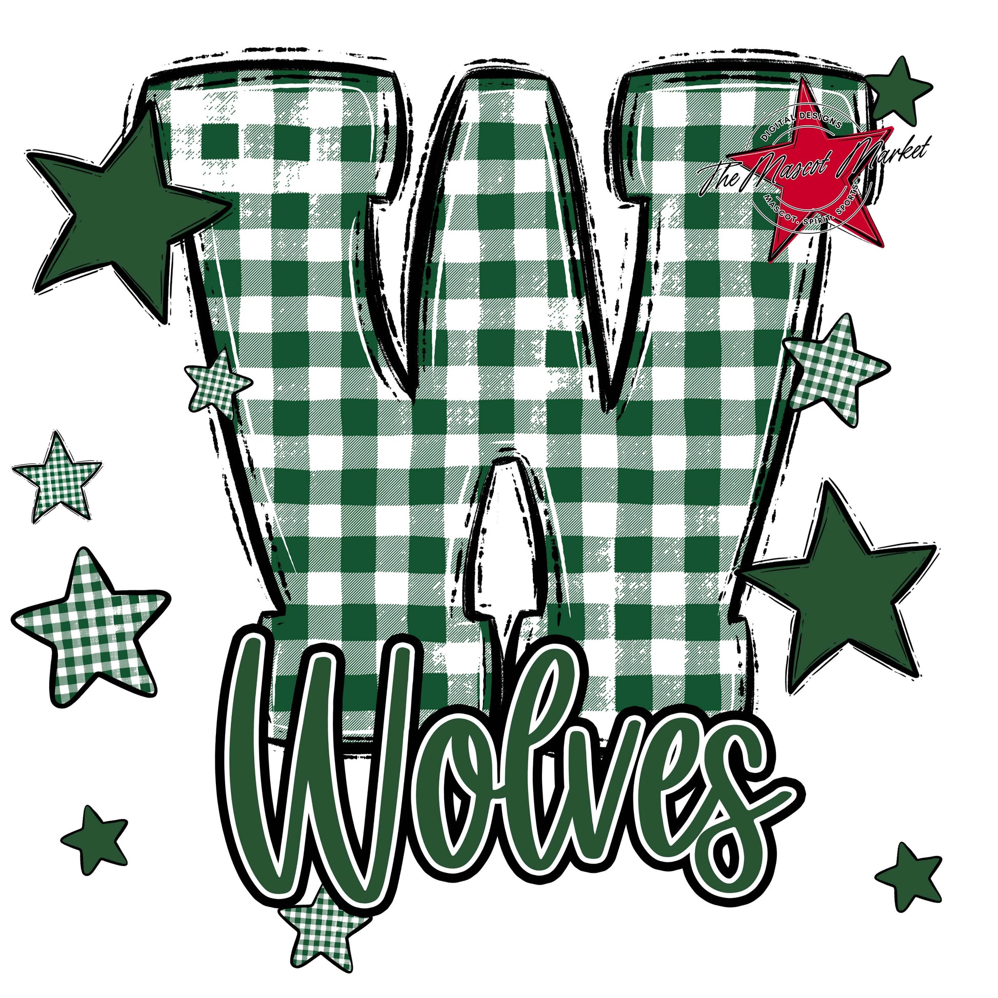 Wolves Plaid Star Design-Green