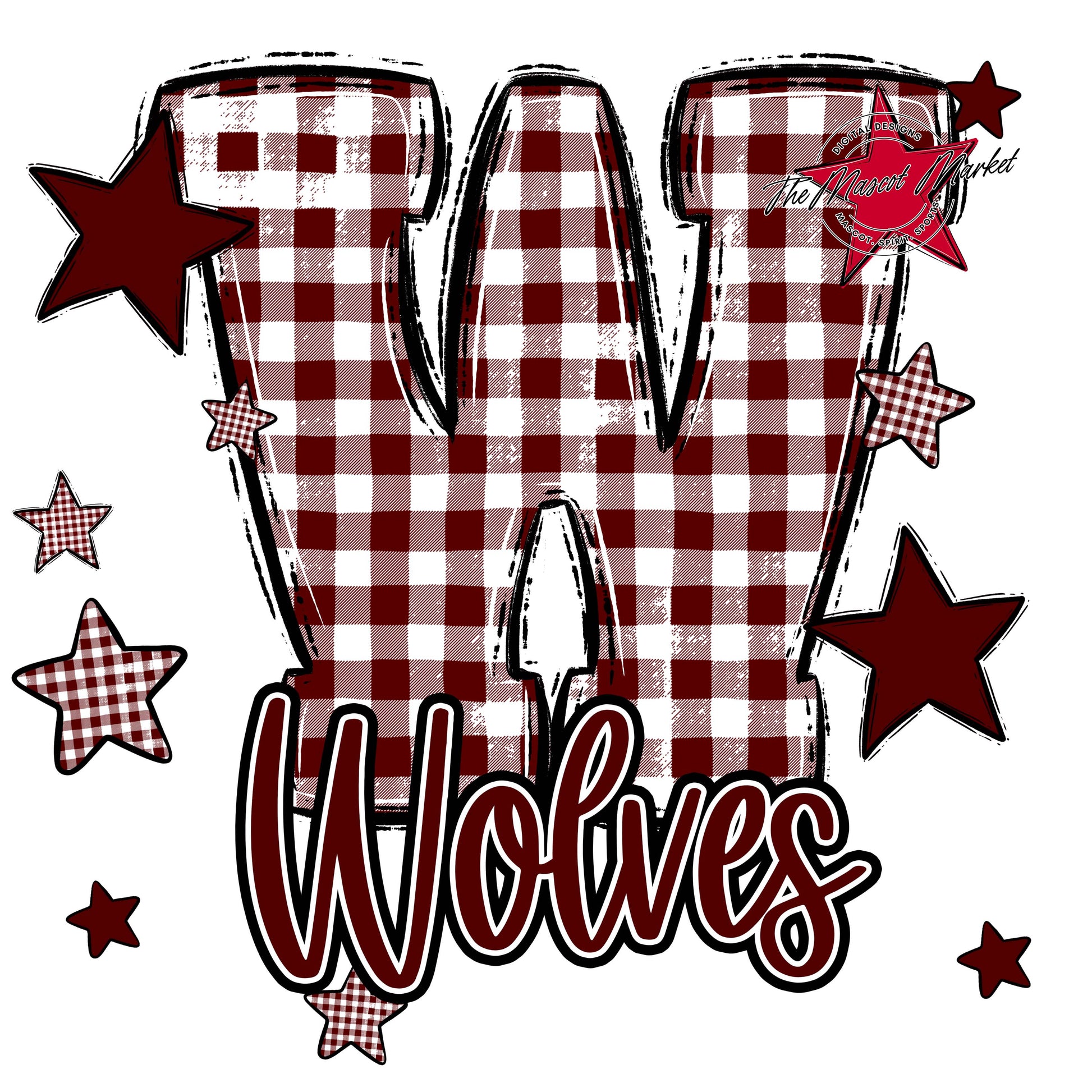 Wolves Plaid Star Design-Maroon