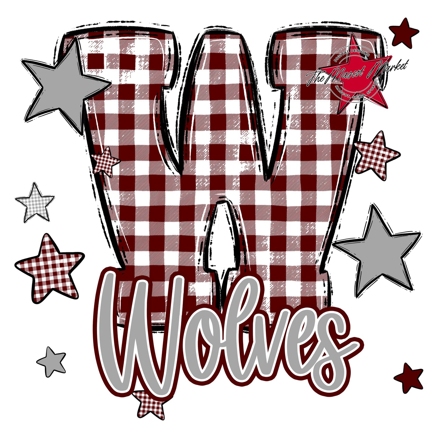 Wolves Plaid Star Design-Maroon & Grey