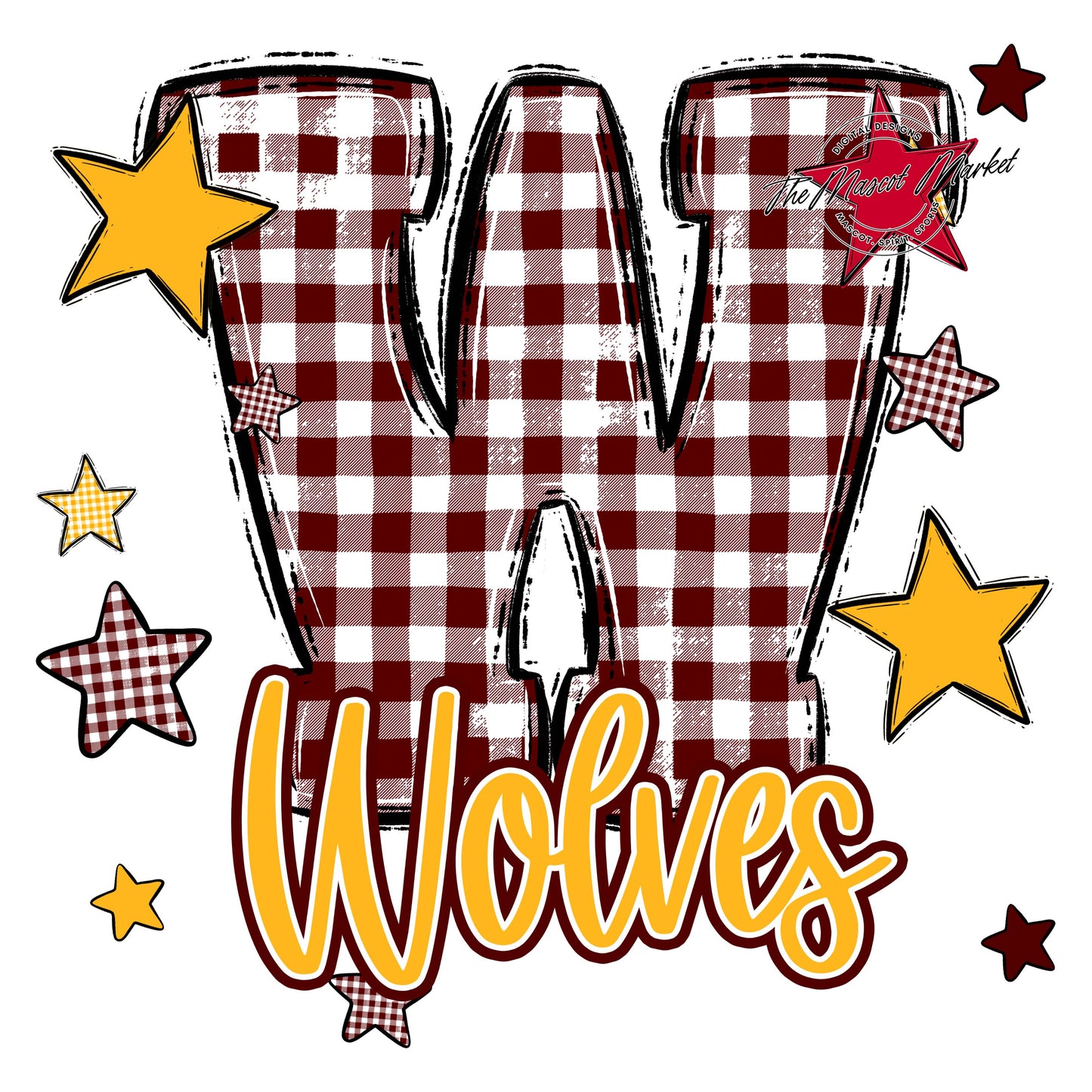 Wolves Plaid Star Design-Maroon & Yellow