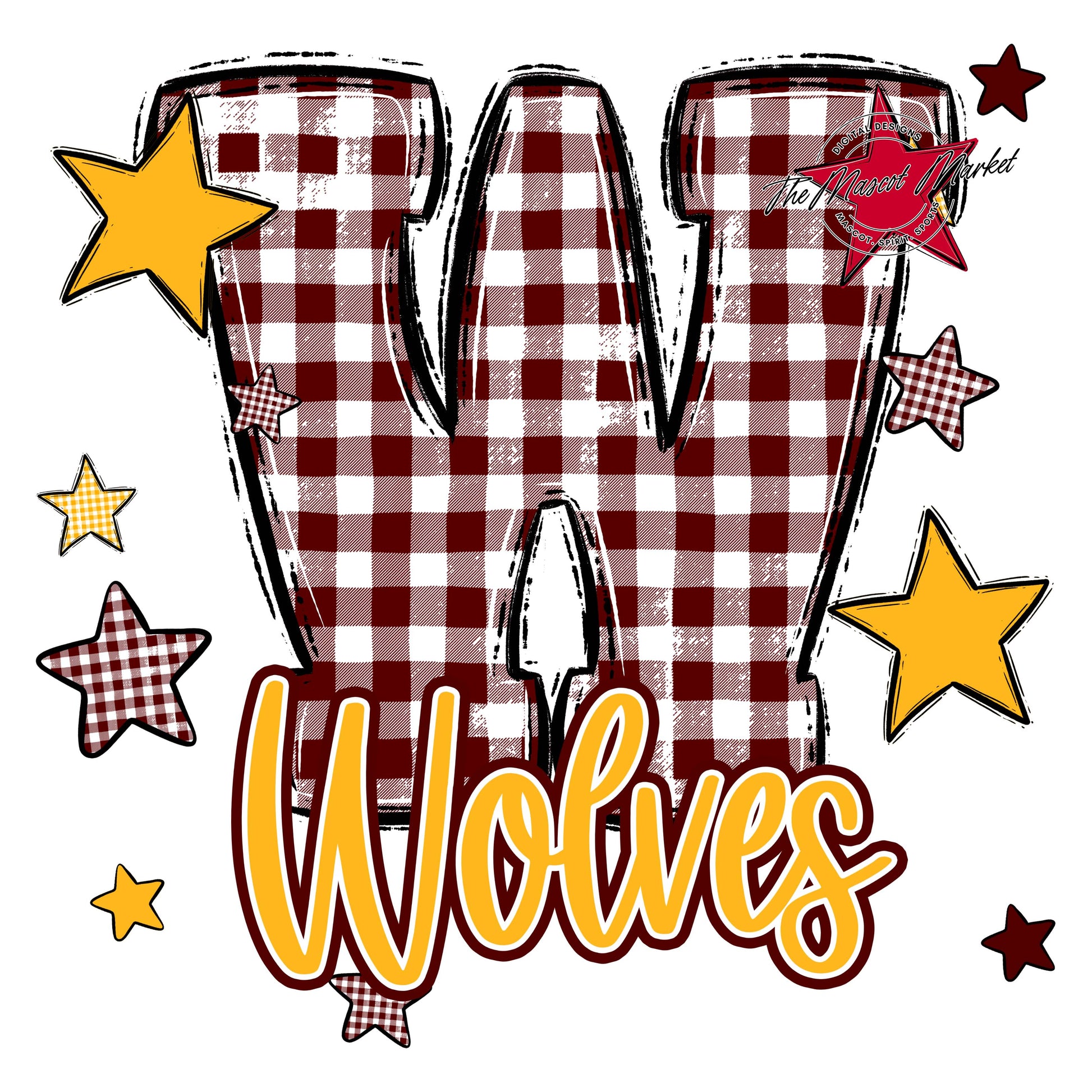 Wolves Plaid Star Design-Maroon & Yellow