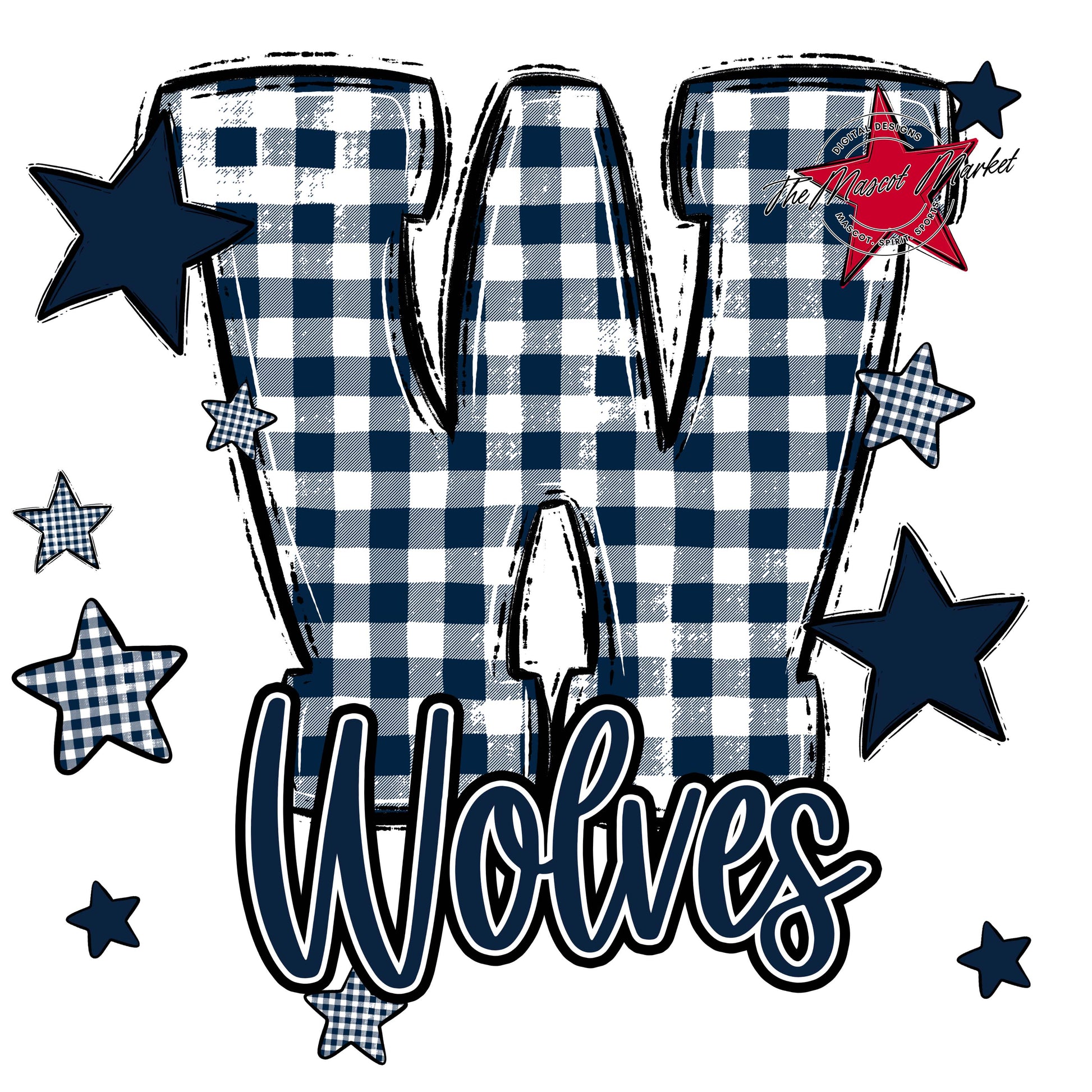 Wolves Plaid Star Design-Navy