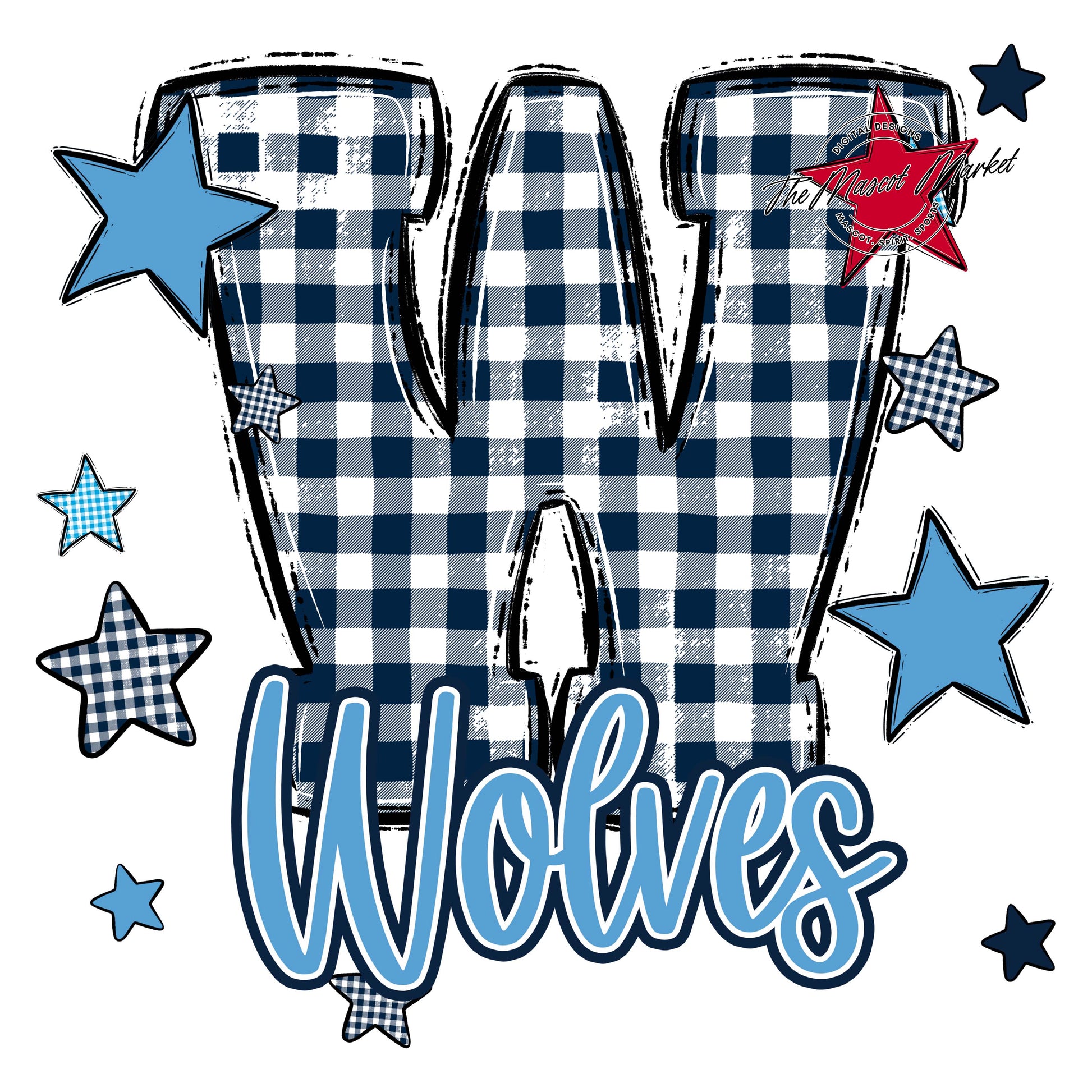 Wolves Plaid Star Design-Navy & Carolina Blue