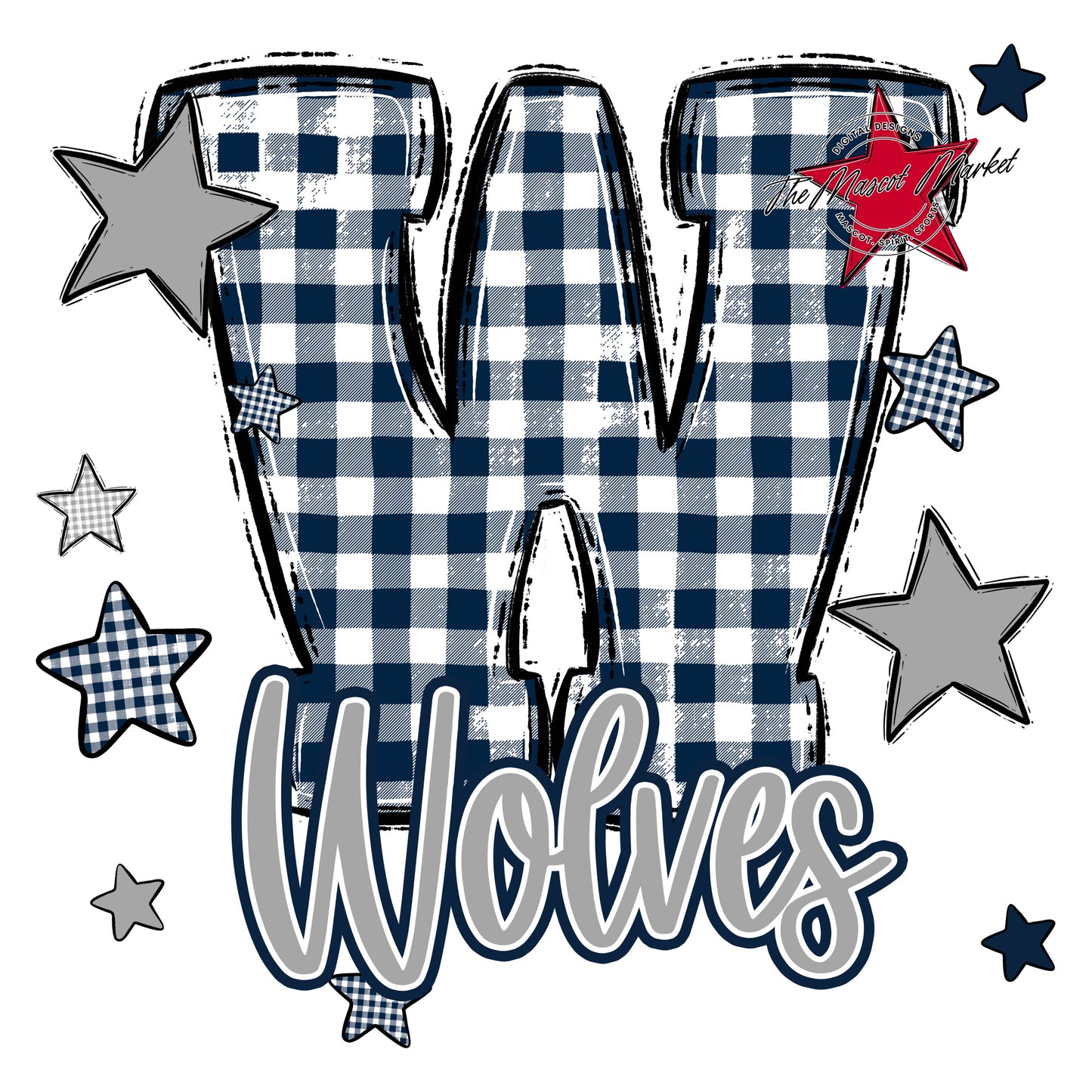 Wolves Plaid Star Design-Navy & Grey