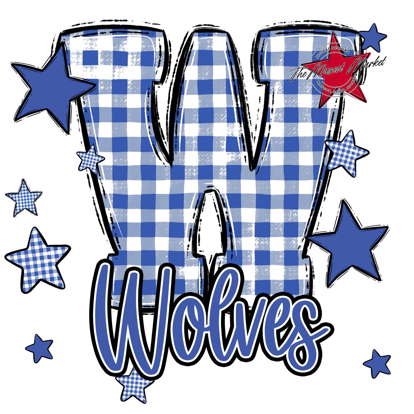 Wolves Plaid Star Design-Off Blue