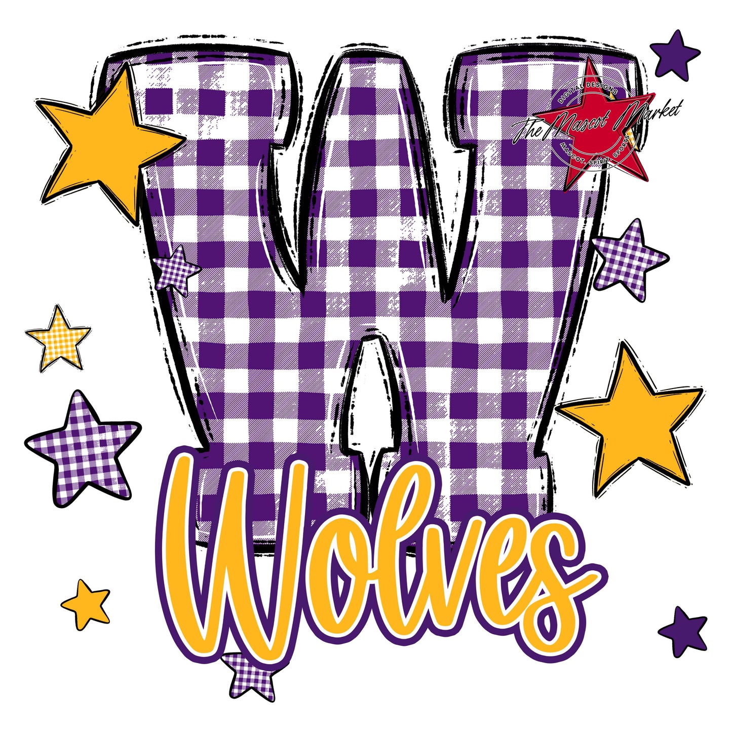 Wolves Plaid Star Design-Purple & Yellow