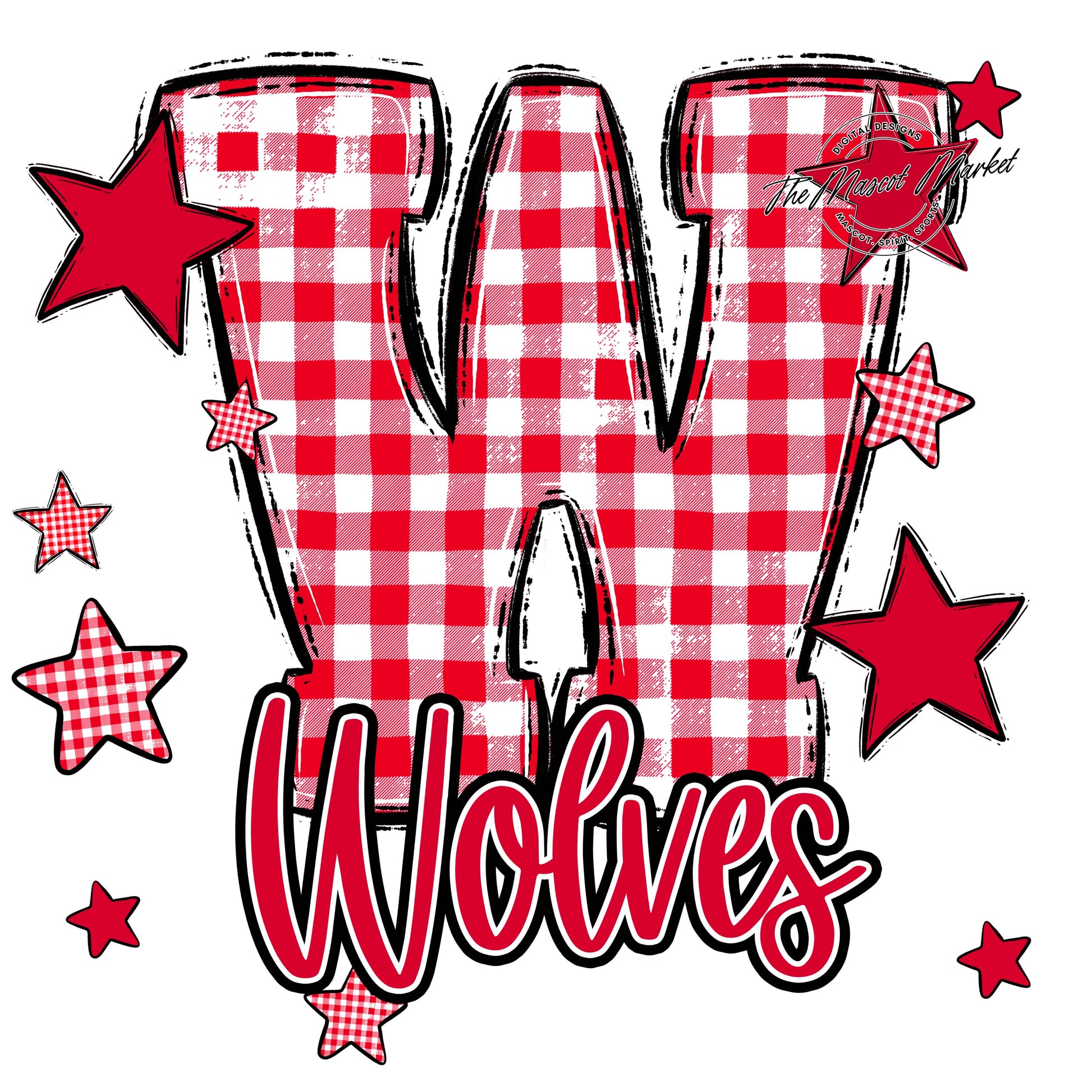 Wolves Plaid Star Design-Red