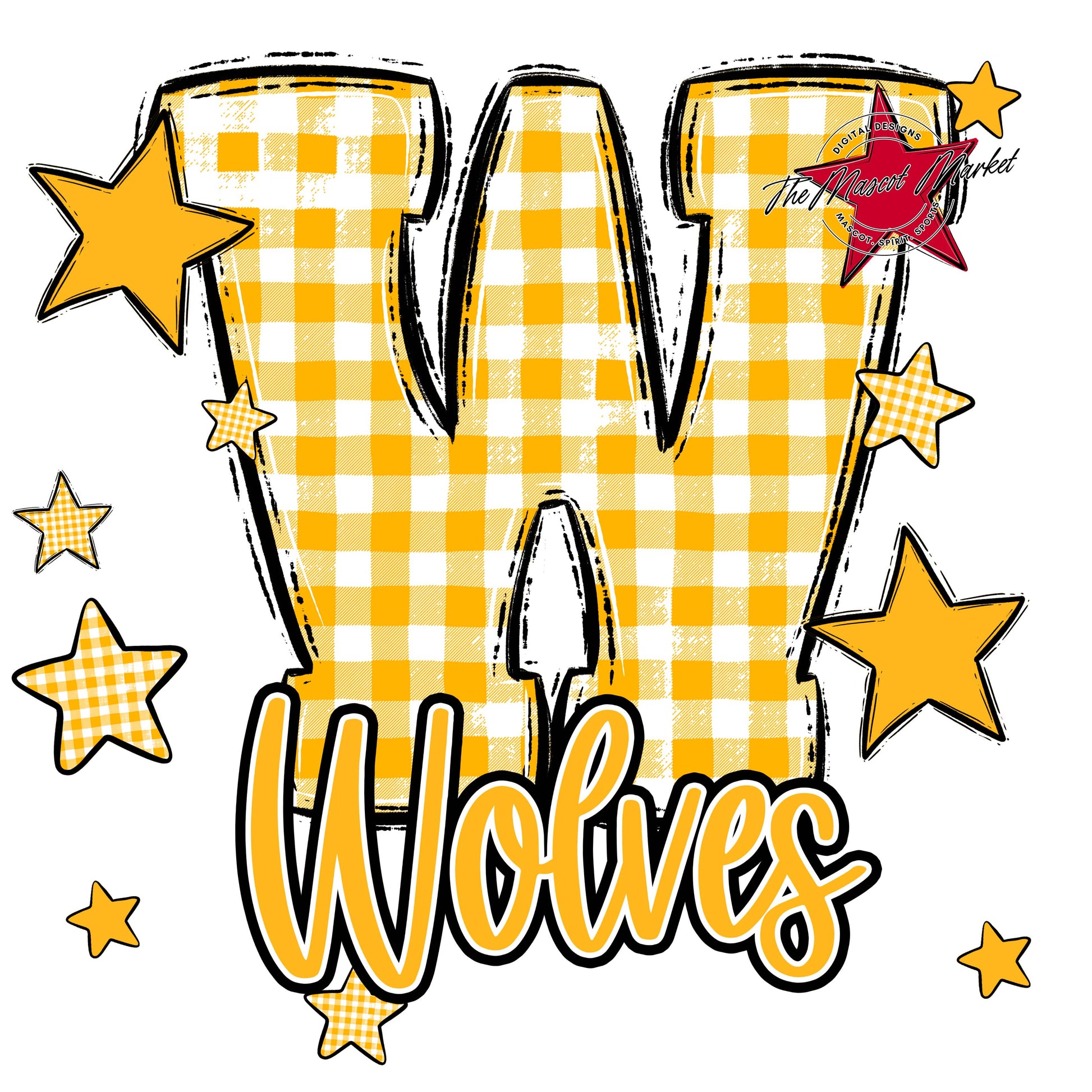 Wolves Plaid Star Design-Yellow
