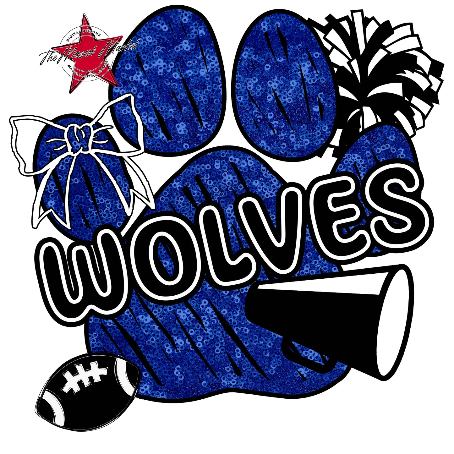 Wolves Sequins Paw Print Design-Blue