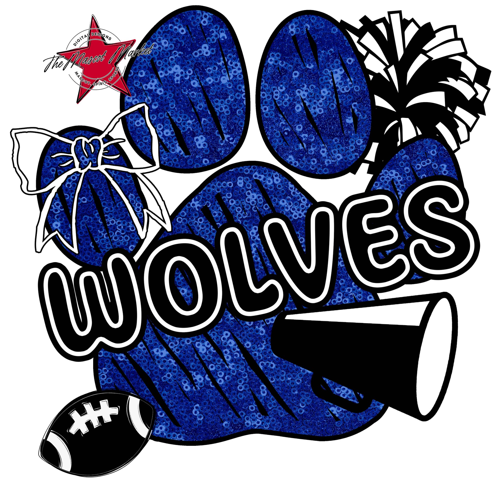 Wolves Sequins Paw Print Design-Blue