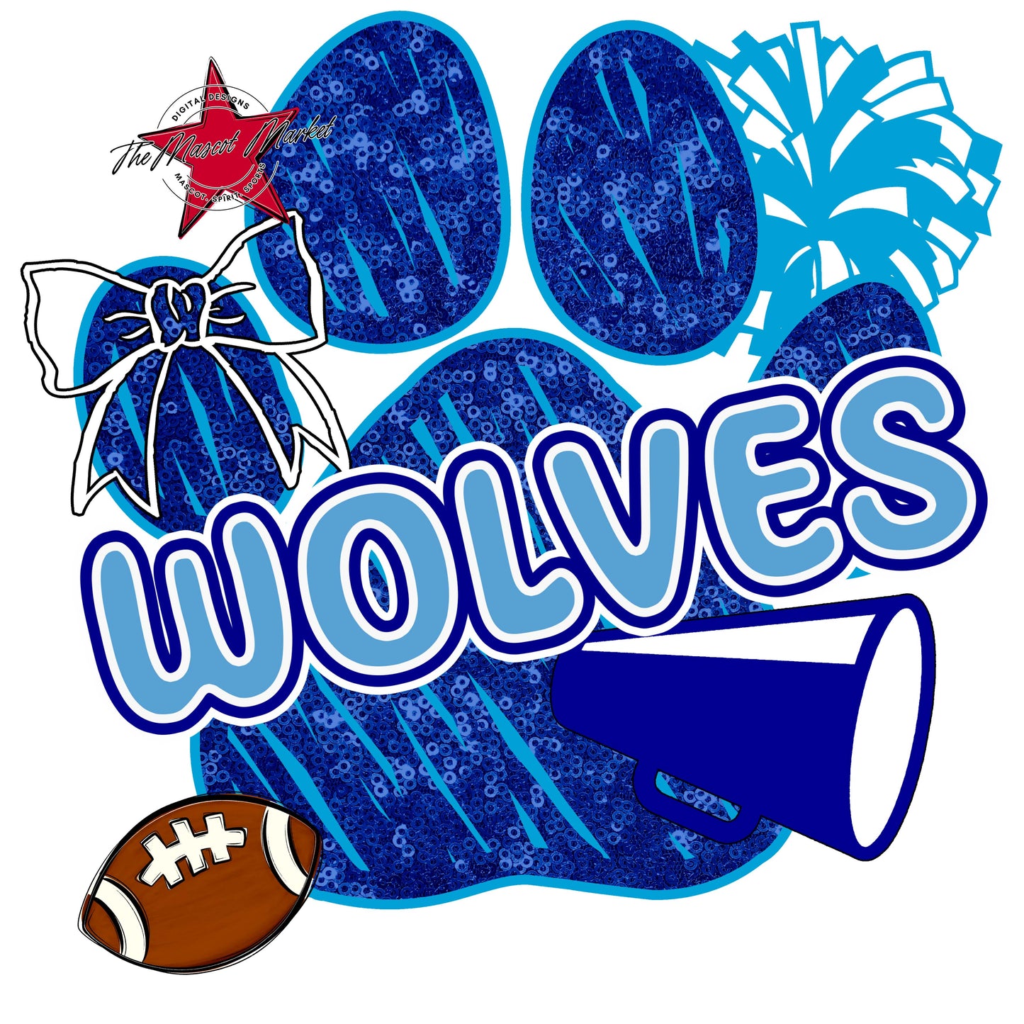 Wolves Sequins Paw Print Design-Blue & Carolina Blue