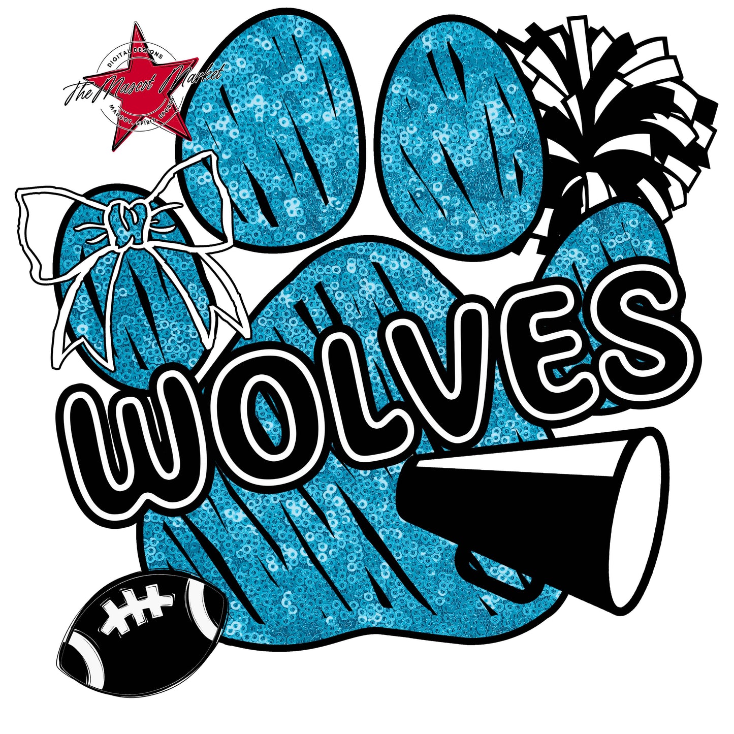 Wolves Sequins Paw Print Design-Carolina Blue