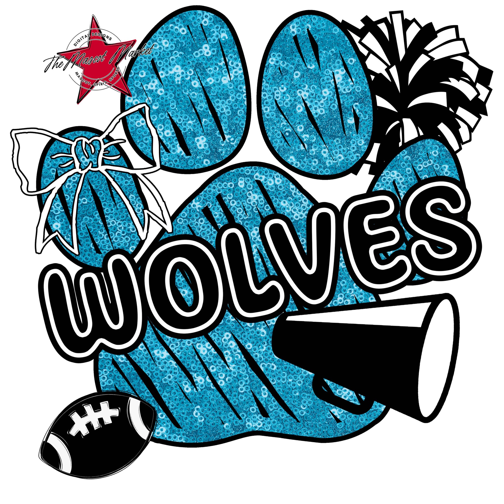 Wolves Sequins Paw Print Design-Carolina Blue