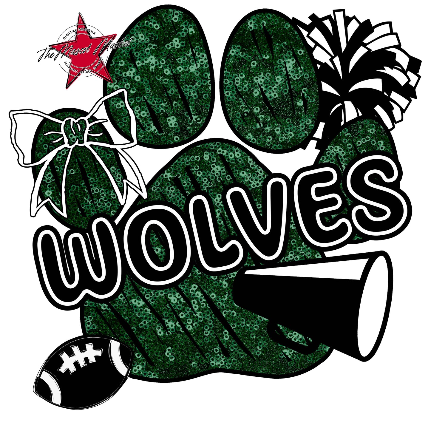 Wolves Sequins Paw Print Design-Green