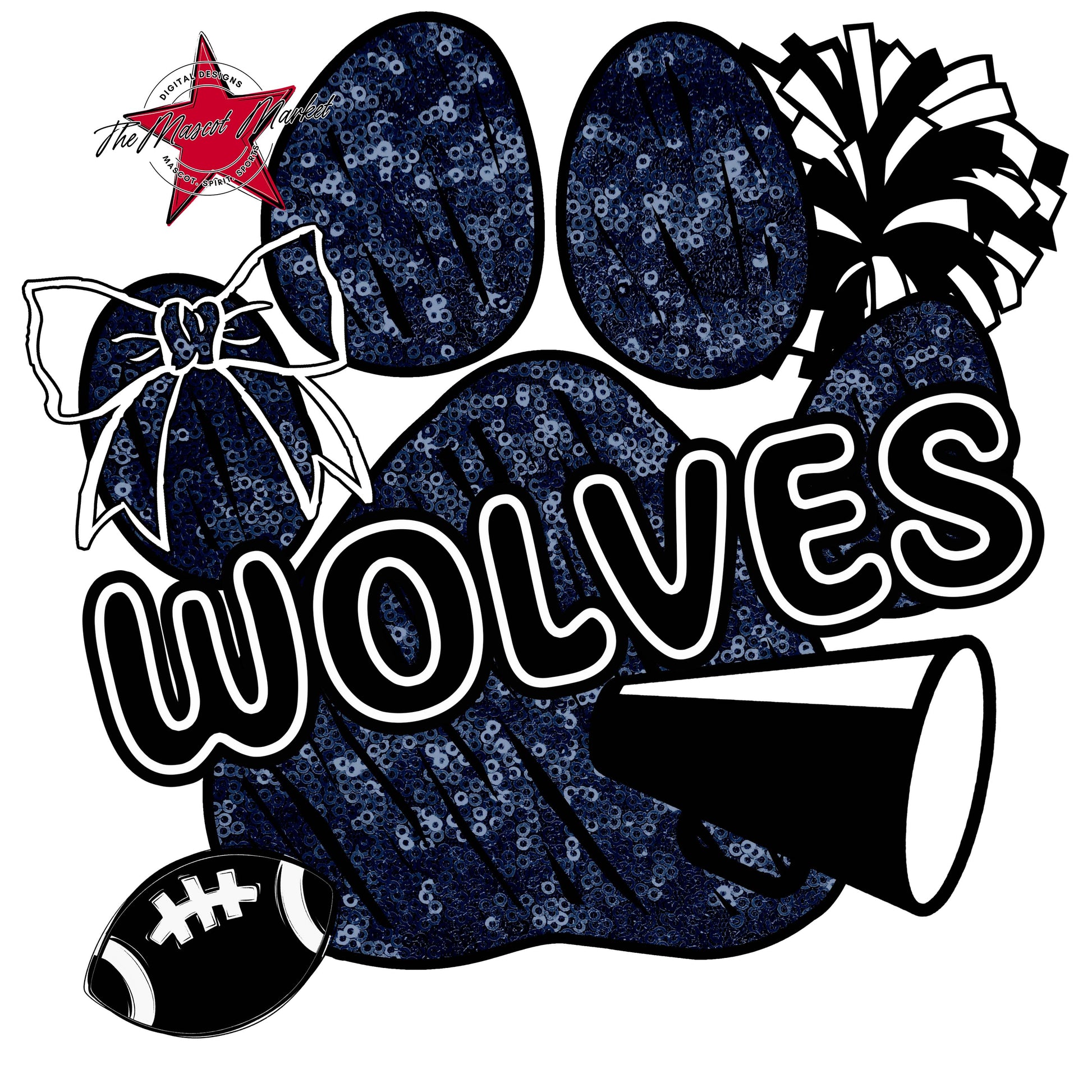 Wolves Sequins Paw Print Design-Navy