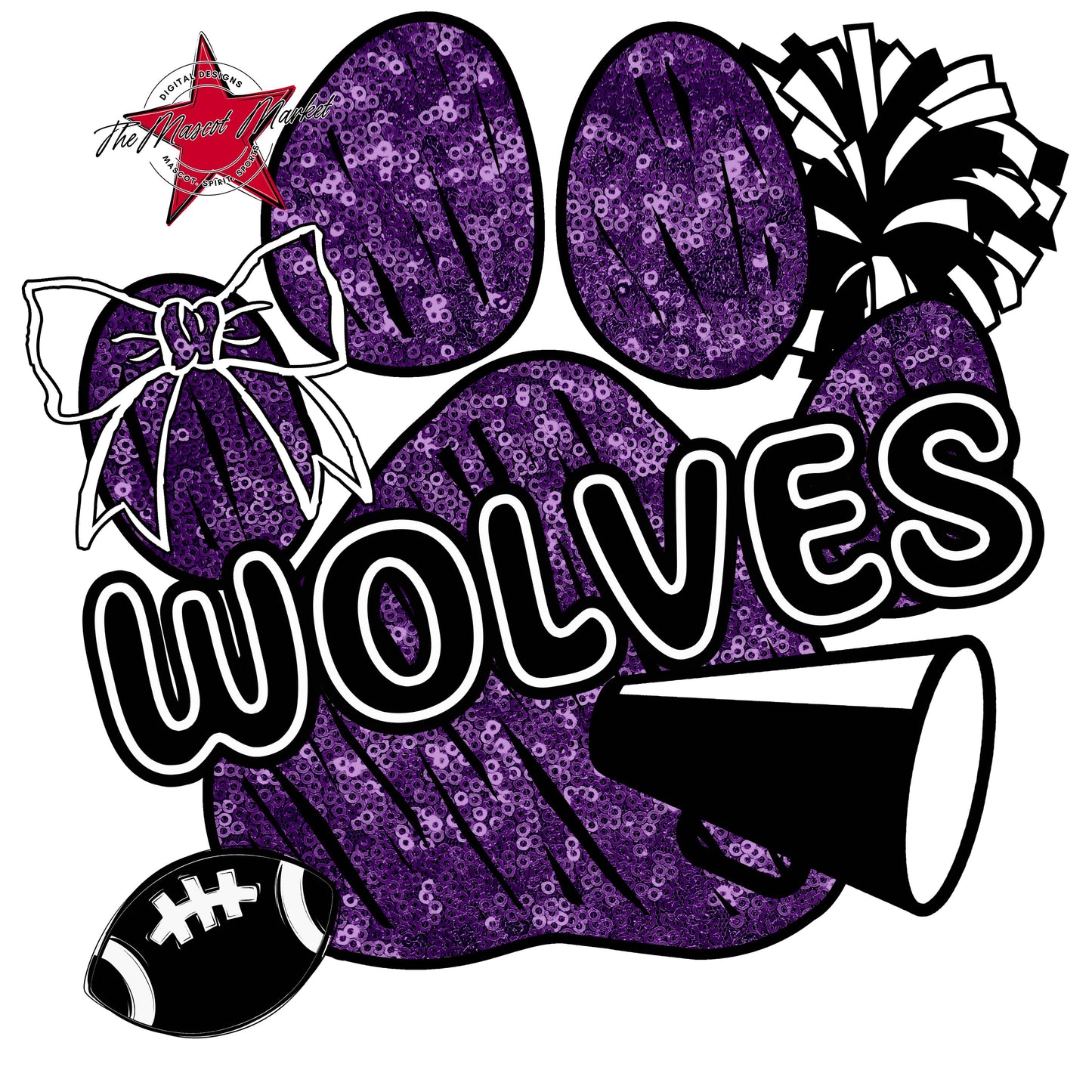 Wolves Sequins Paw Print Design-Purple