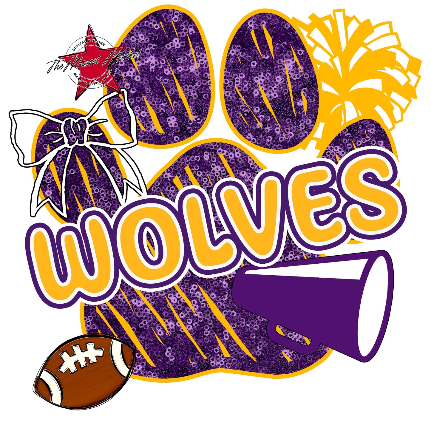 Wolves Sequins Paw Print Design-Purple & Yellow