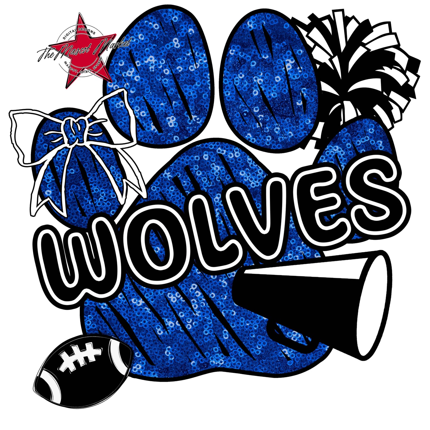 Wolves Sequins Paw Print Design-Royal Blue