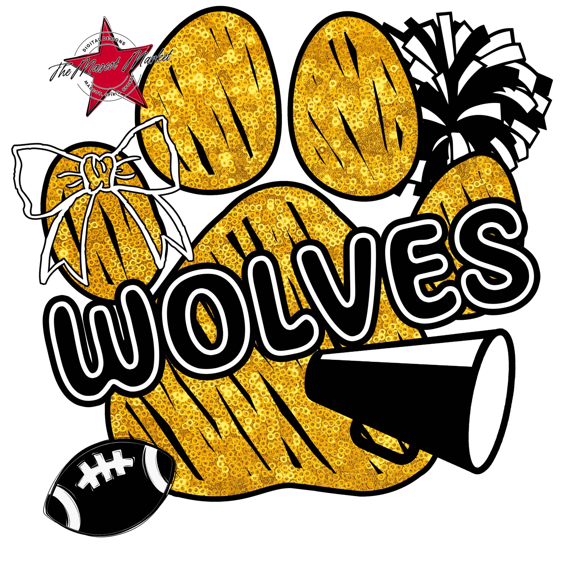 Wolves Sequins Paw Print Design-Yellow