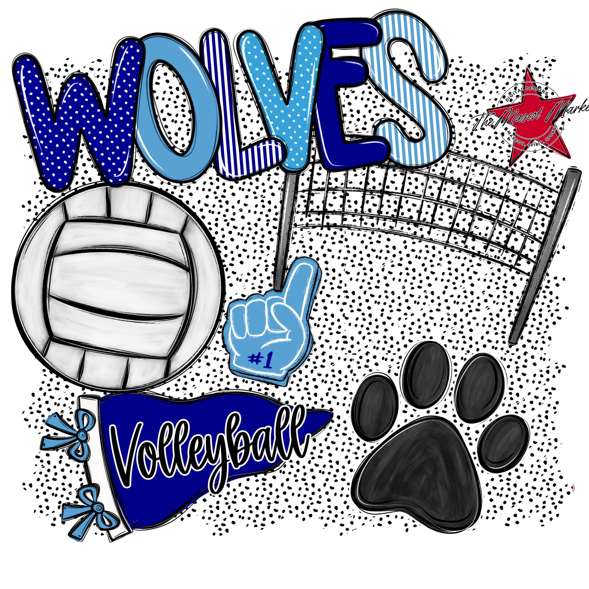 Wolves Volleyball Spirit-Blue & Carolina Blue