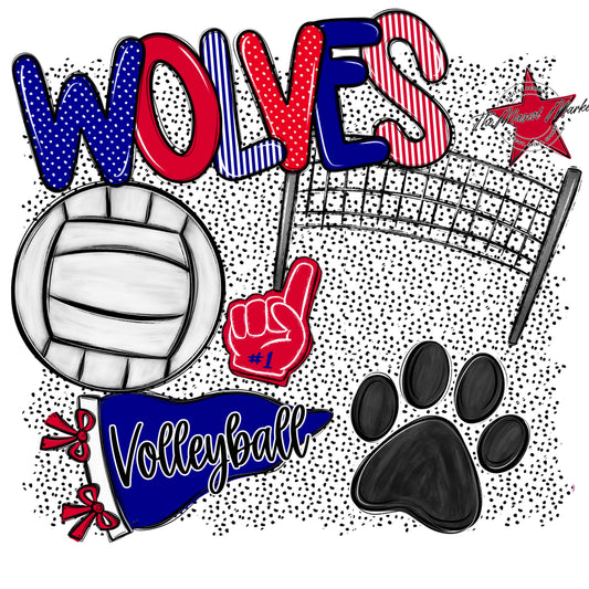 Wolves Volleyball Spirit-Blue & Red