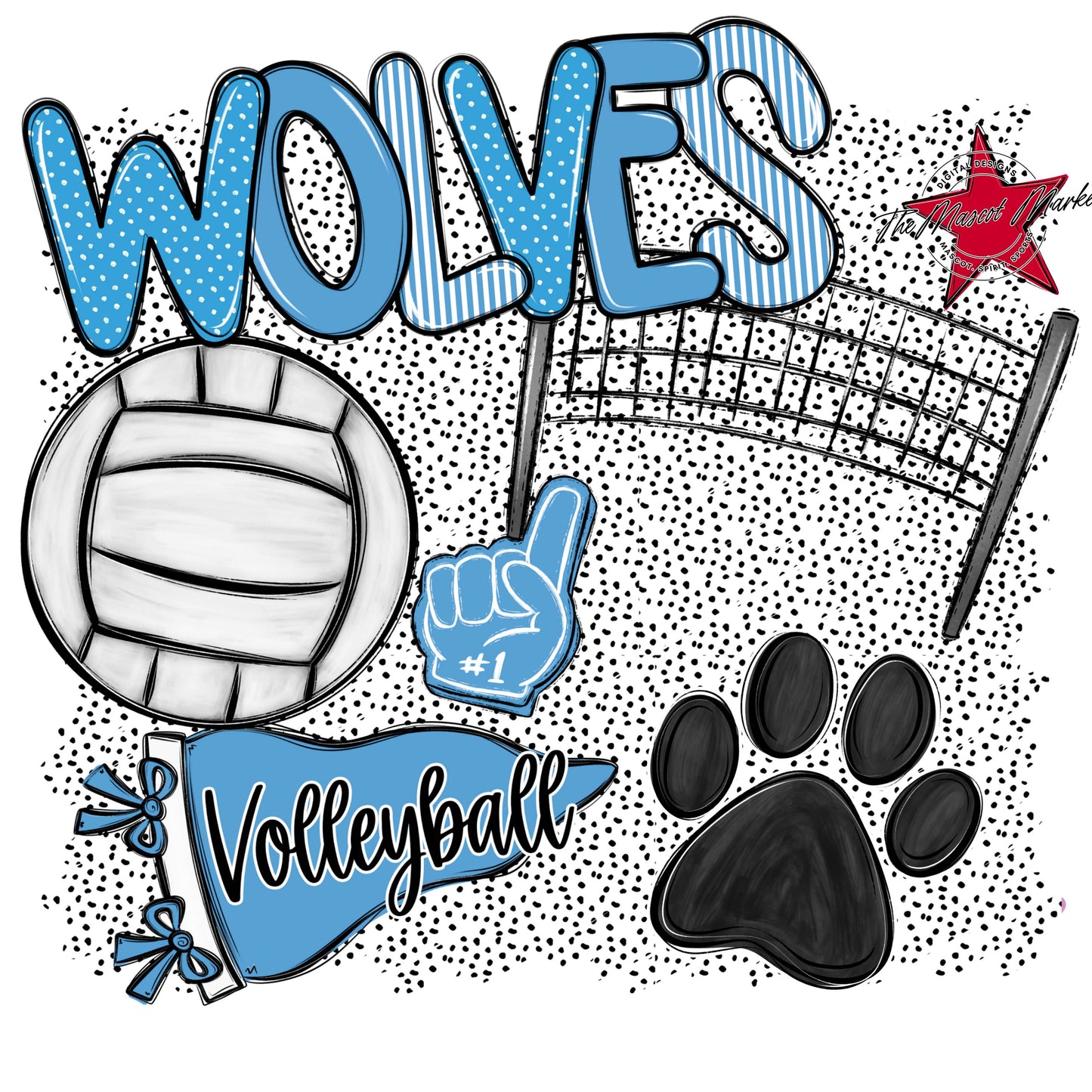 Wolves Volleyball Spirit-Carolina Blue