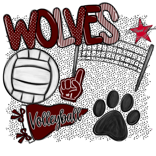 Wolves Volleyball Spirit-Maroon