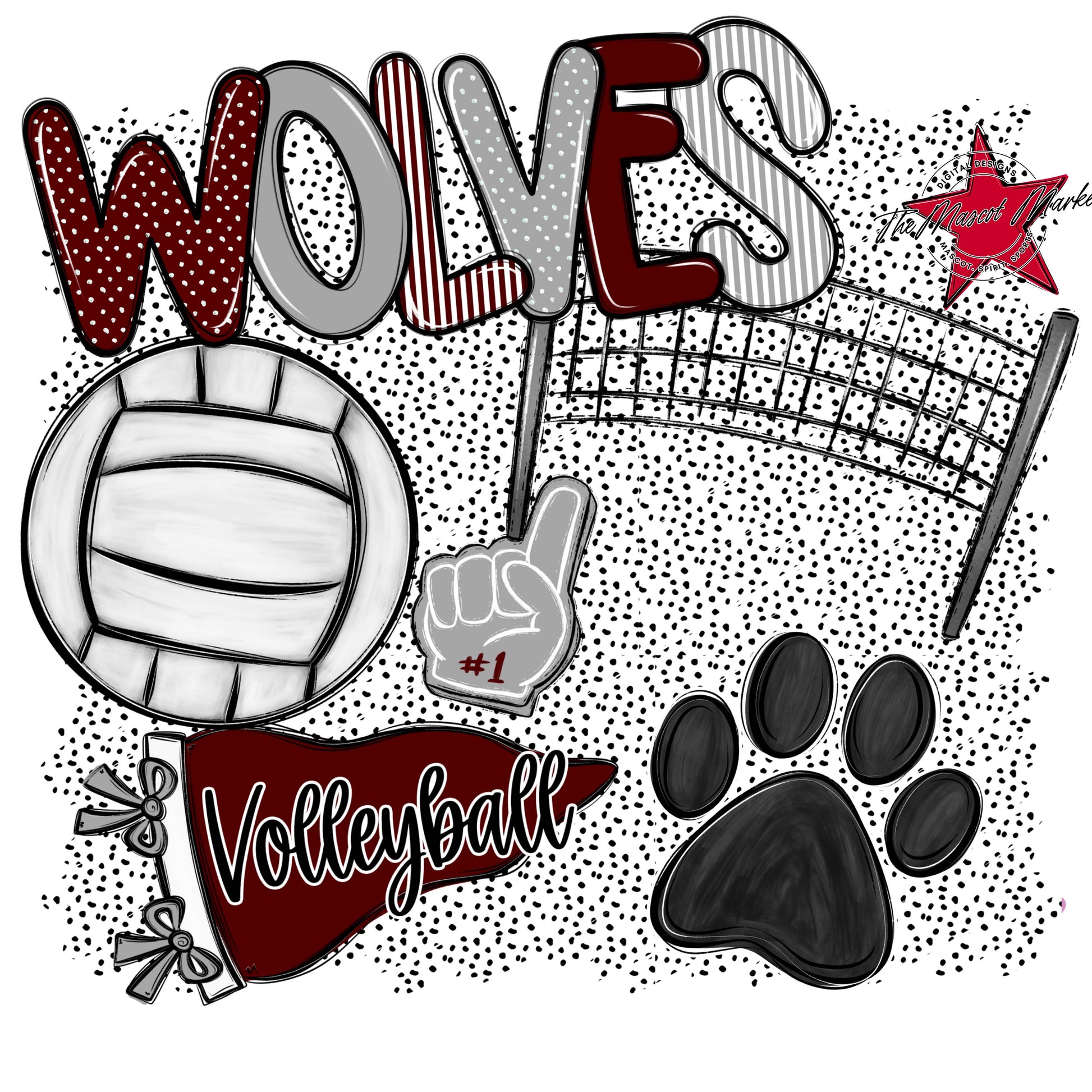 Wolves Volleyball Spirit-Maroon & Grey